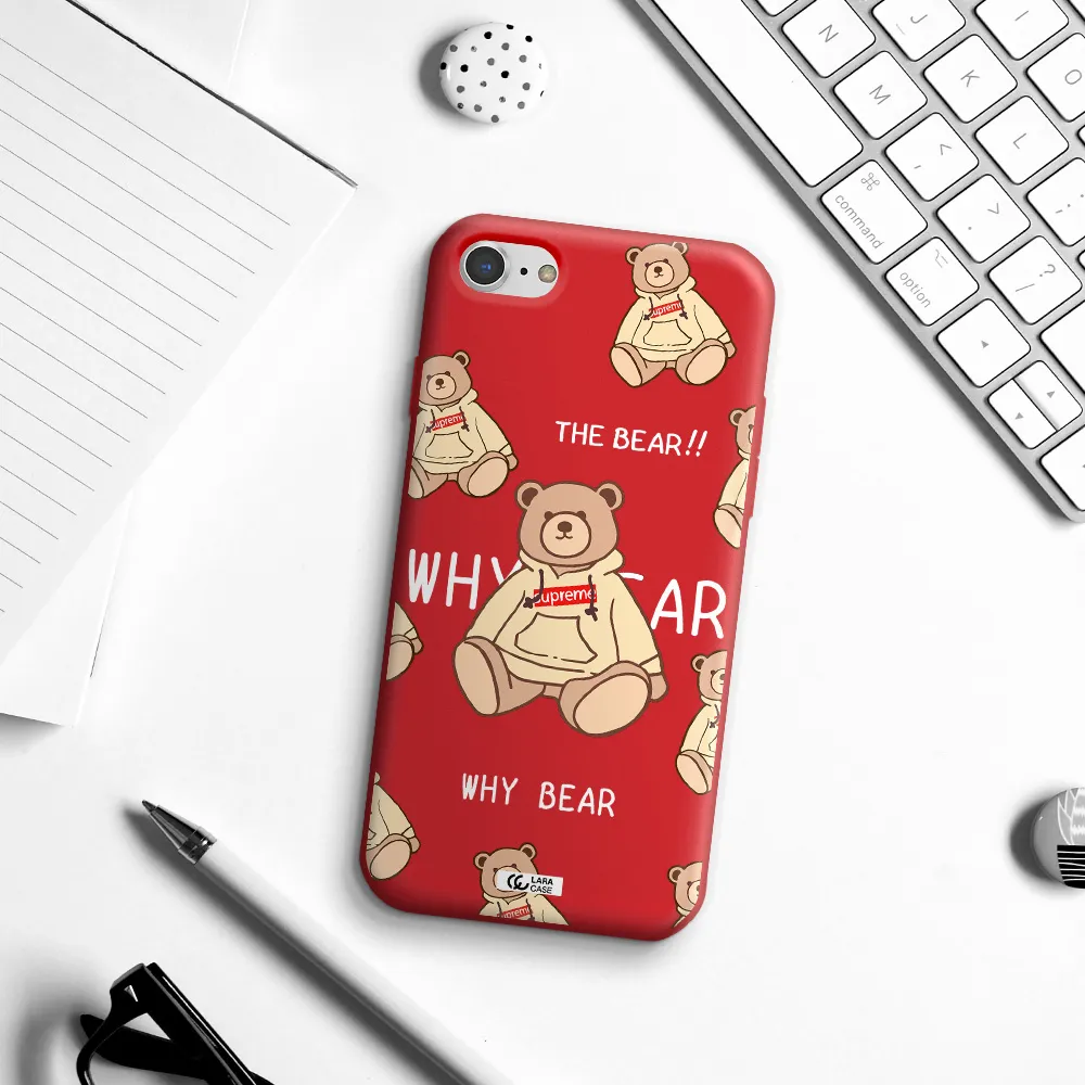 a pattern of a teddy bear Apple iPhone 7 Silicone Imperial Red Case