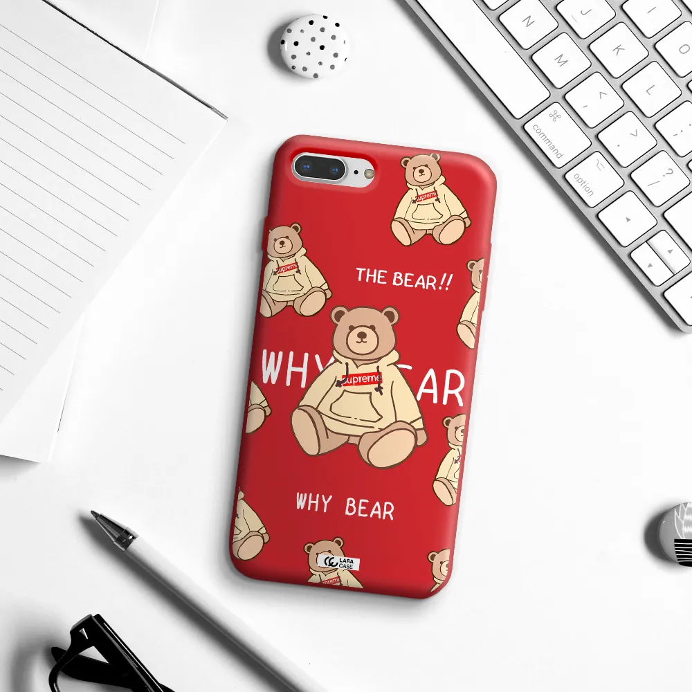 a pattern of a teddy bear Apple iPhone 8 plus Silicone Imperial Red Case