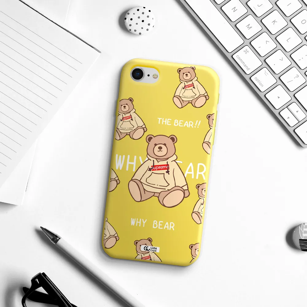 a pattern of a teddy bear Apple iPhone se 2020 Silicone canary yellow Case
