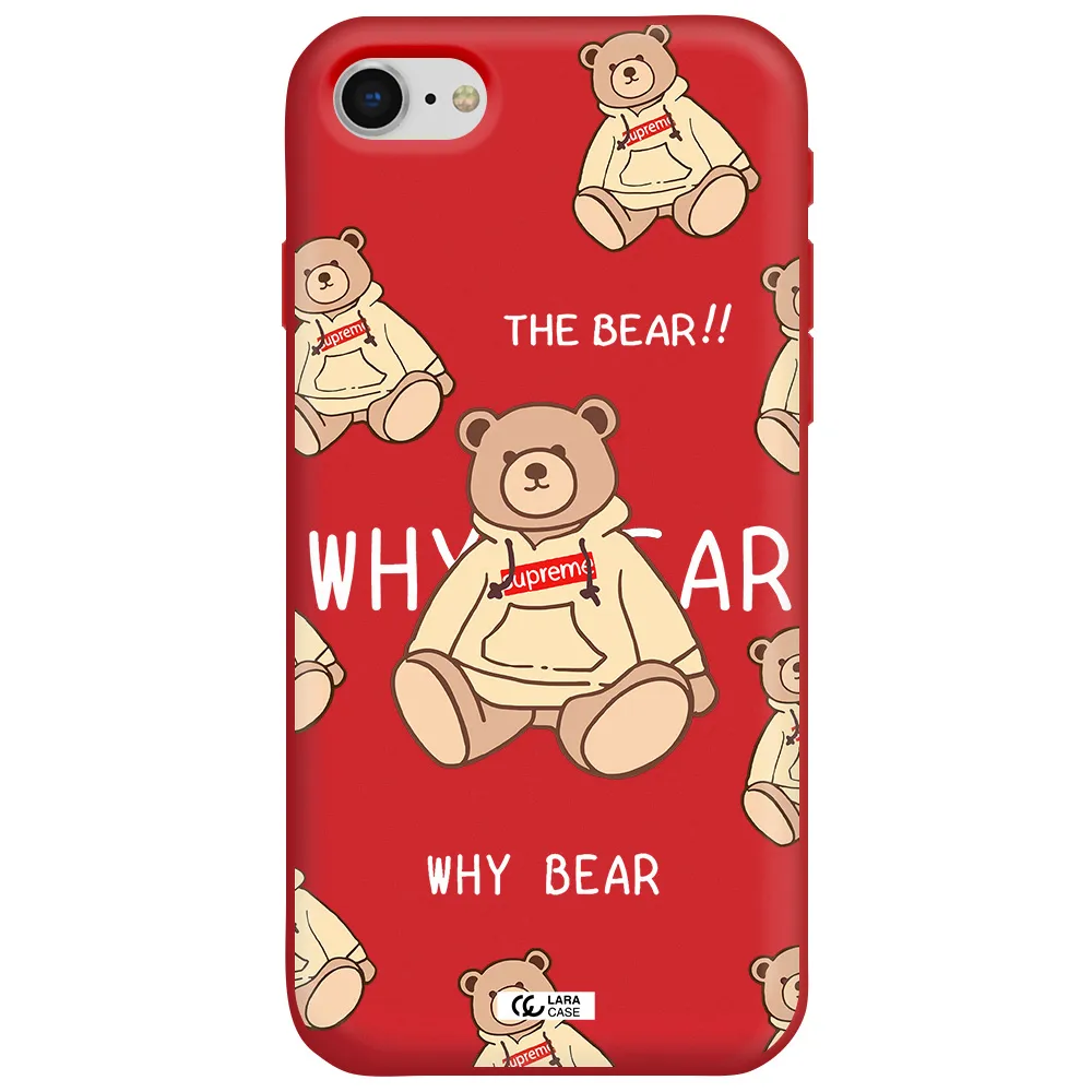 a pattern of a teddy bear Apple iPhone se 2020 Silicone Imperial Red Case