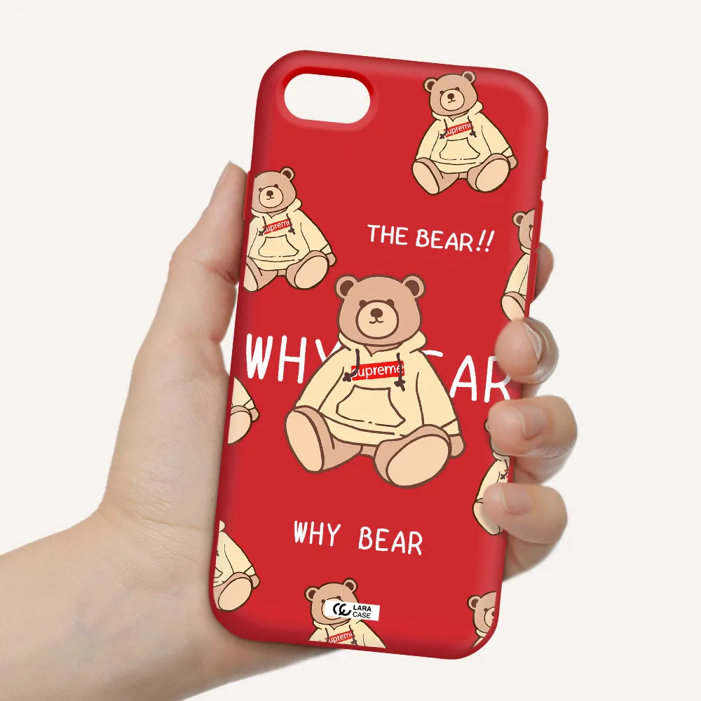 a pattern of a teddy bear Apple iPhone se 2020 Silicone Imperial Red Case