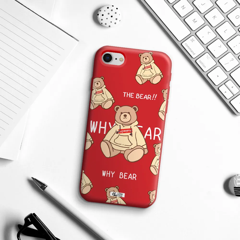 a pattern of a teddy bear Apple iPhone se 2020 Silicone Imperial Red Case