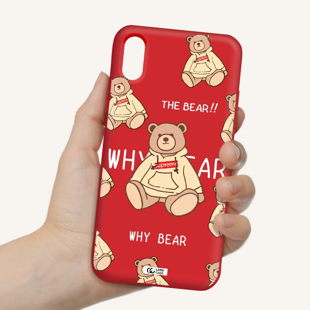 a pattern of a teddy bear Apple iPhone XS Silicone Imperial Red Case