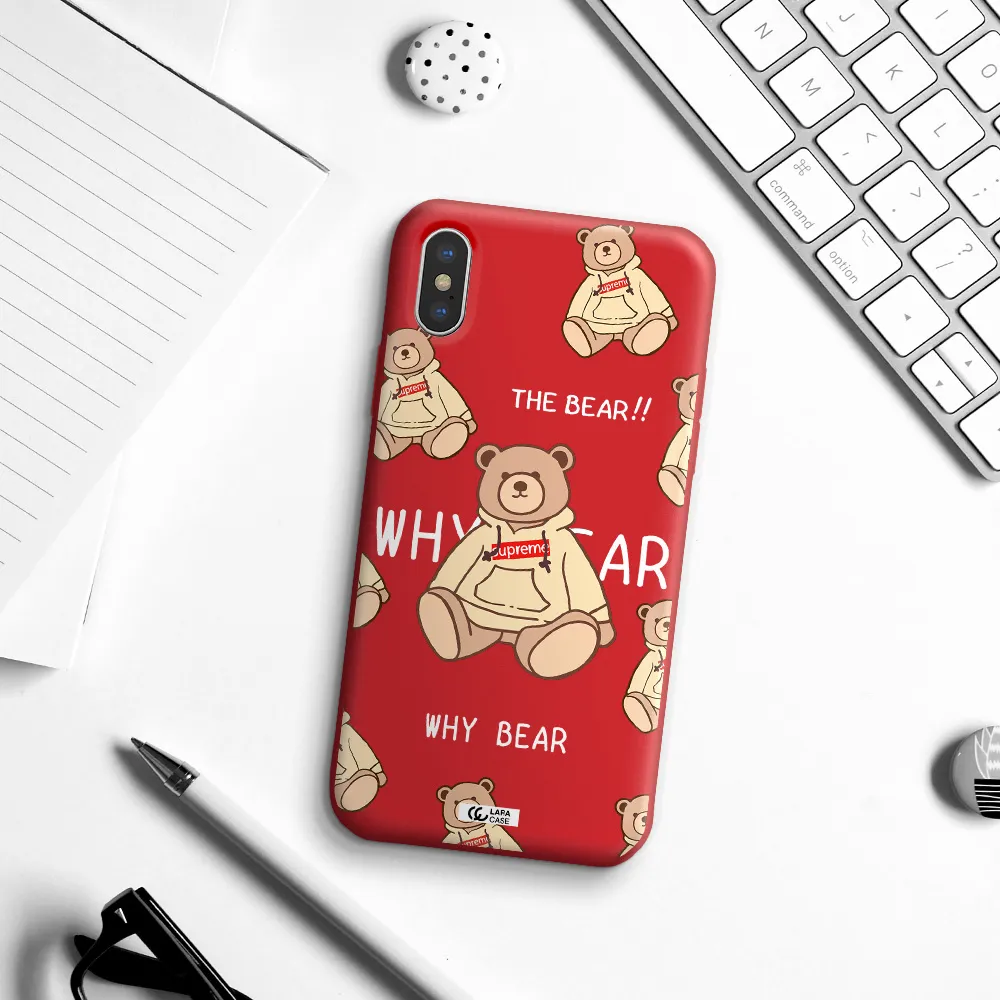 a pattern of a teddy bear Apple iPhone XS Silicone Imperial Red Case