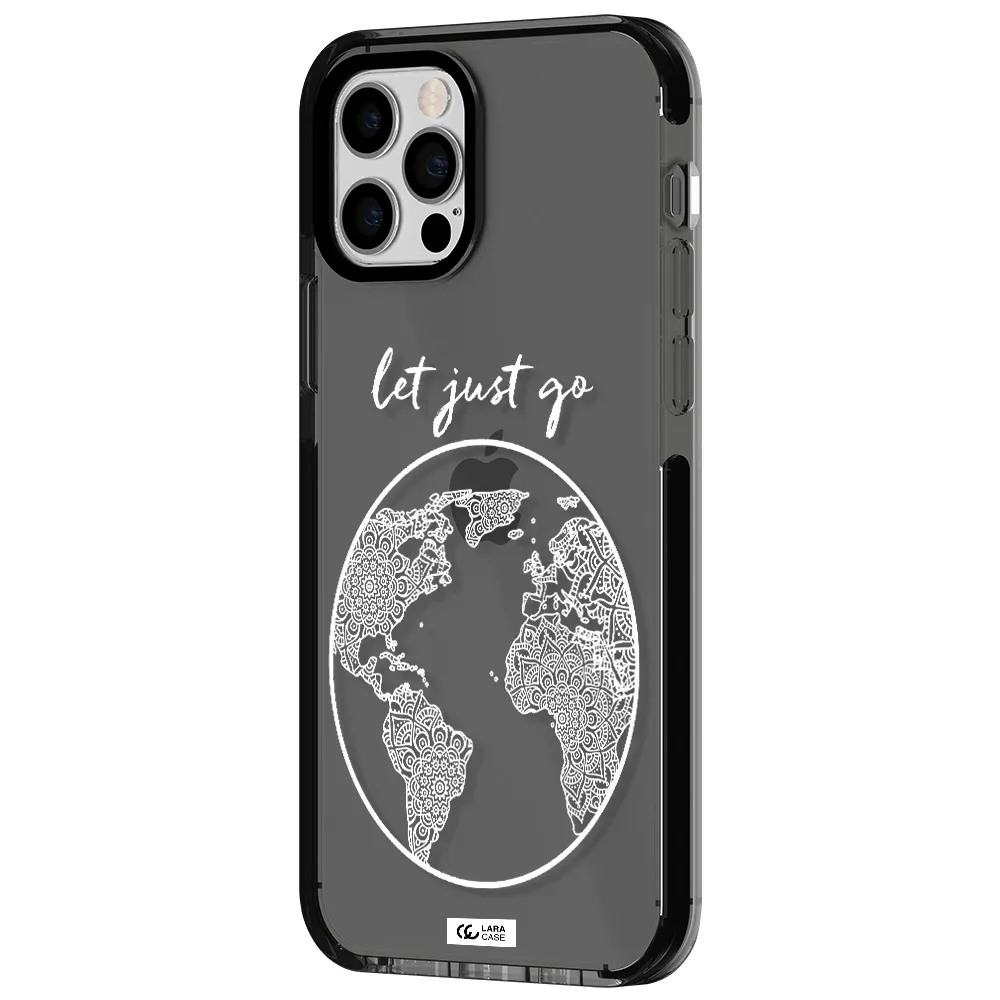 a white background with a circle Apple iPhone 12 pro impact Smoke Black Case