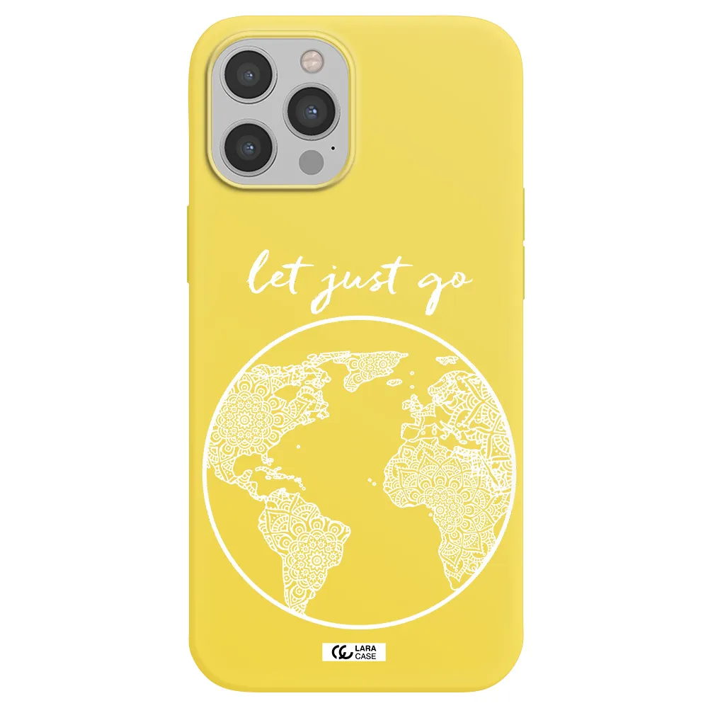 a white background with a circle Apple iPhone 12 pro max Silicone canary yellow Case