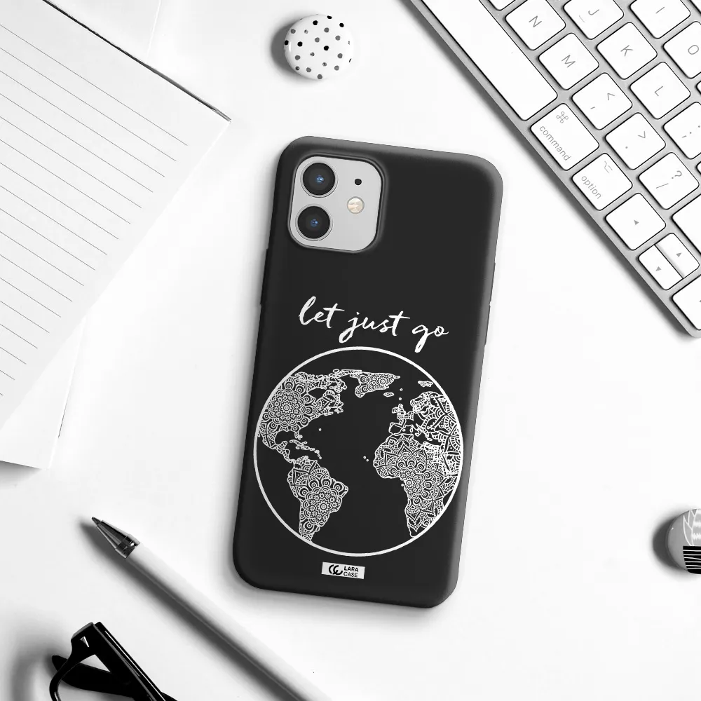 a white background with a circle Apple iPhone 12 Silicone black Case