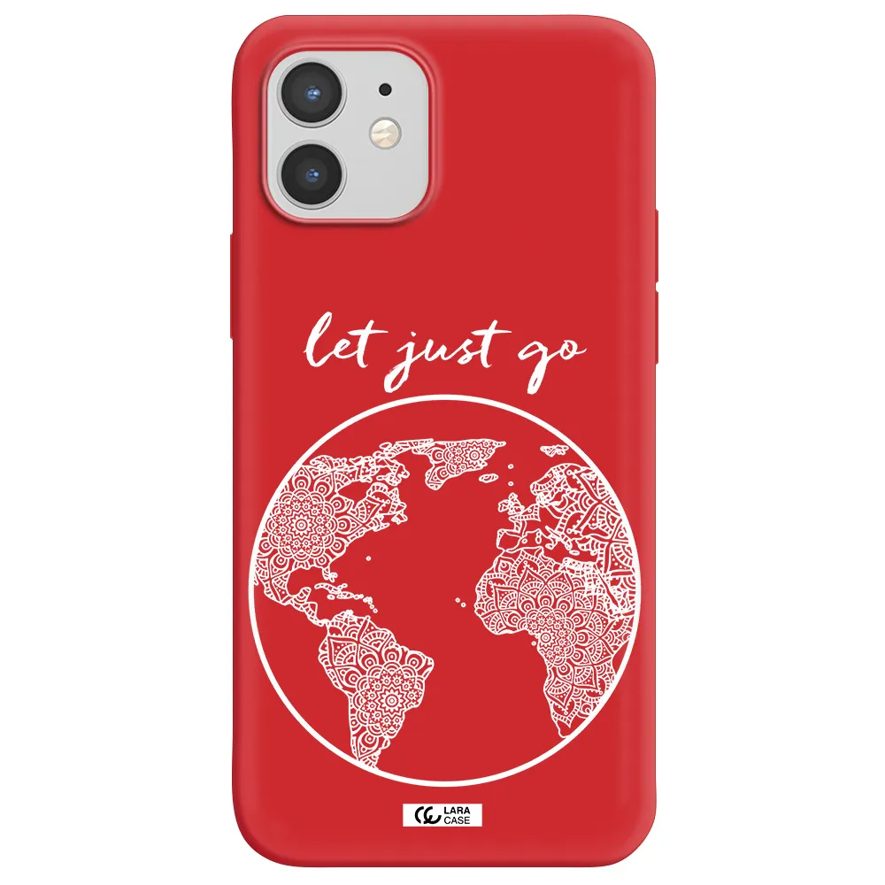 a white background with a circle Apple iPhone 12 Silicone Imperial Red Case