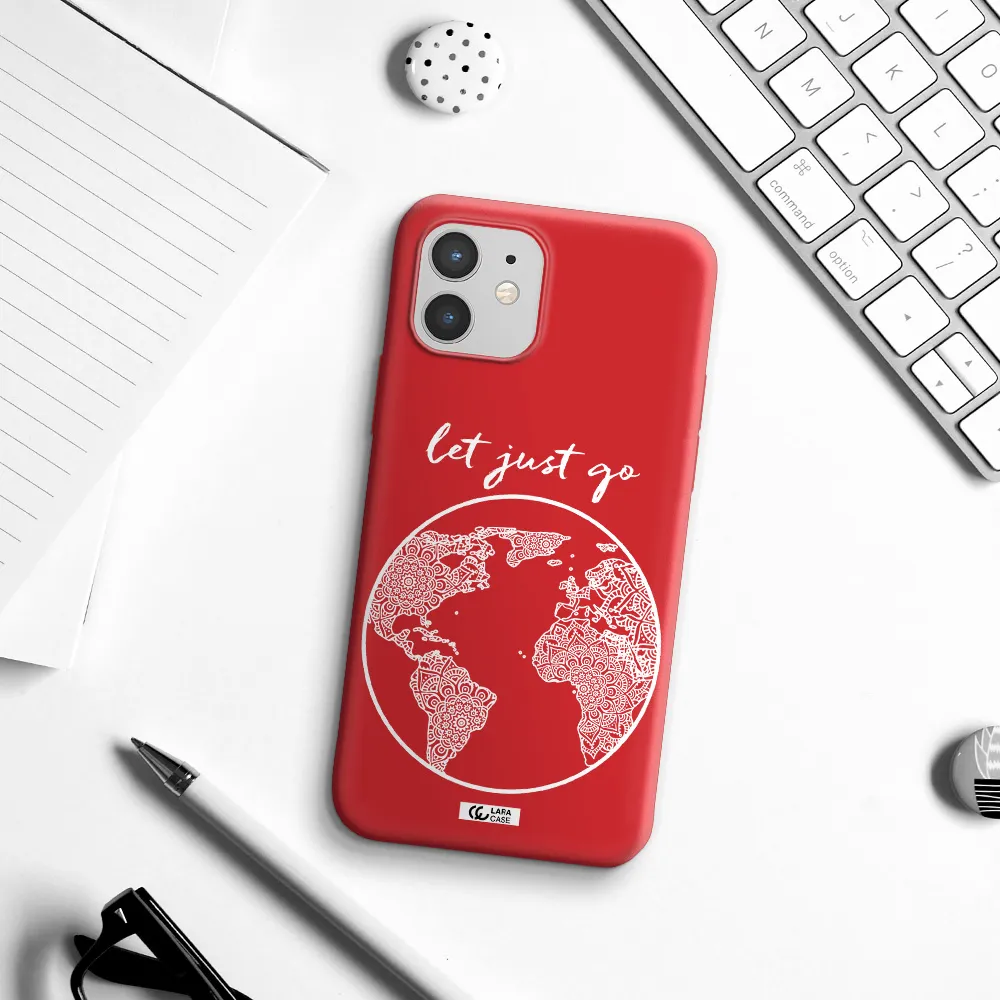 a white background with a circle Apple iPhone 12 Silicone Imperial Red Case