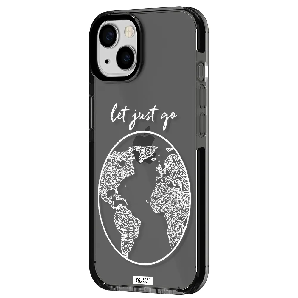 a white background with a circle Apple iPhone 13 impact Smoke Black Case