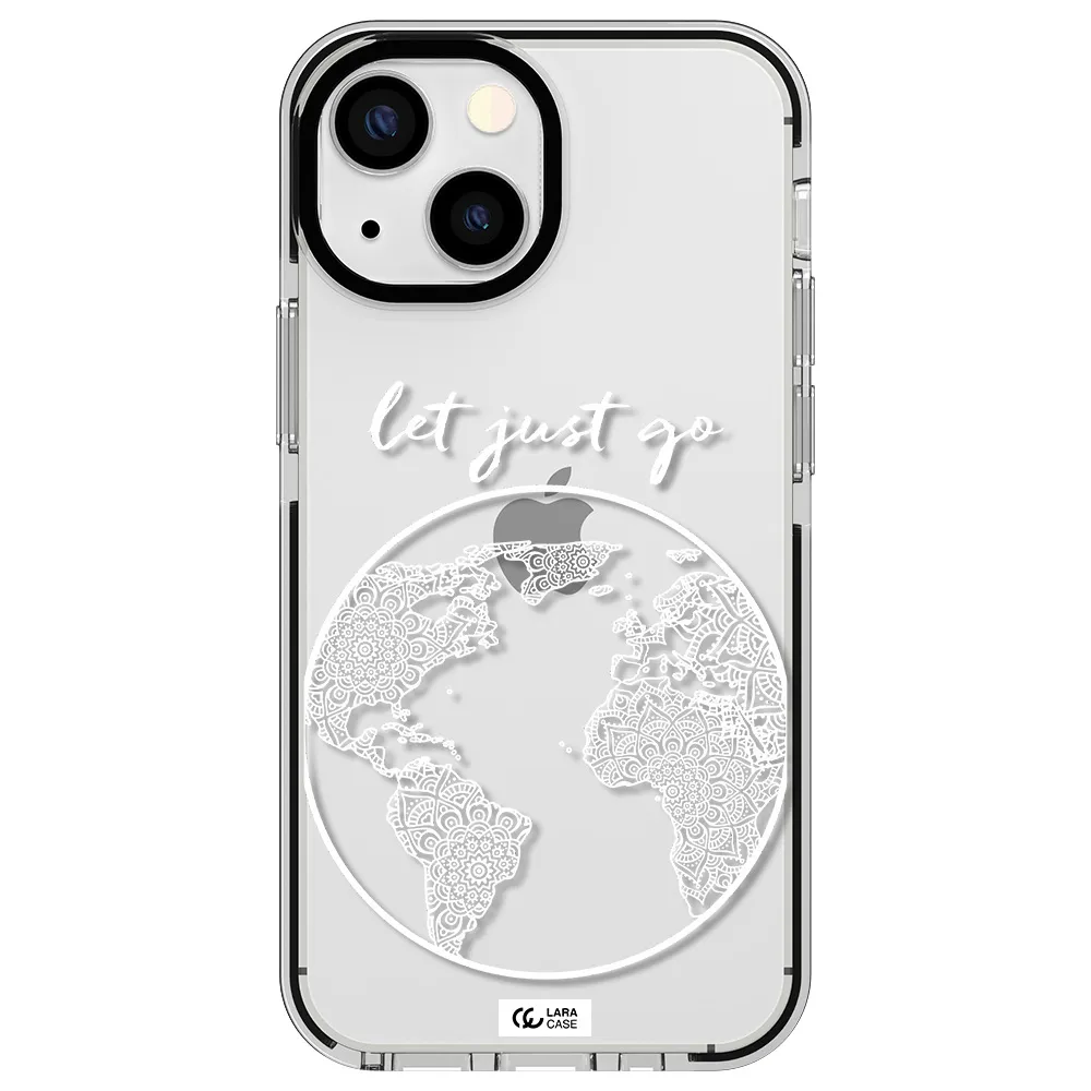 a white background with a circle Apple iPhone 13 mini impact black border Case