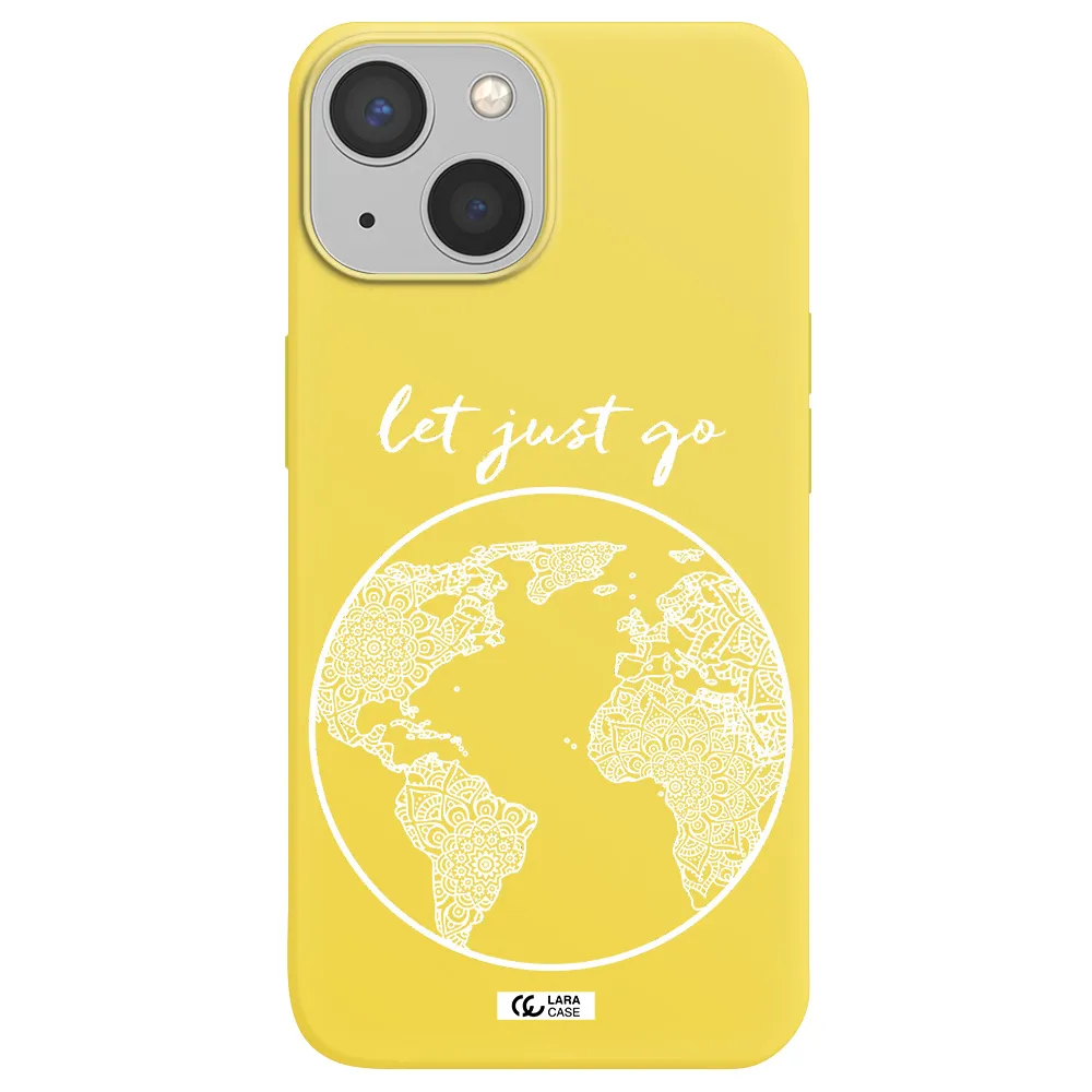 a white background with a circle Apple iPhone 13 Silicone canary yellow Case