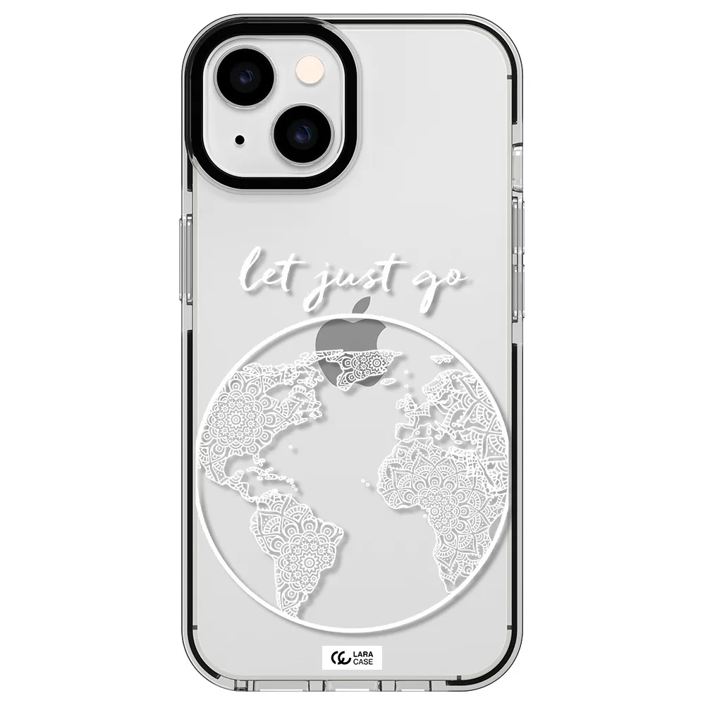 a white background with a circle Apple iPhone 14 impact black border Case