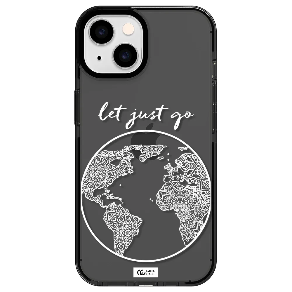 a white background with a circle Apple iPhone 14 impact Smoke Black Case