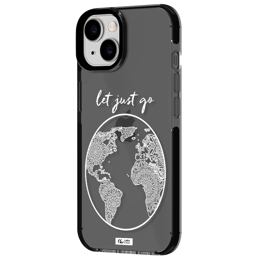 a white background with a circle Apple iPhone 14 impact Smoke Black Case