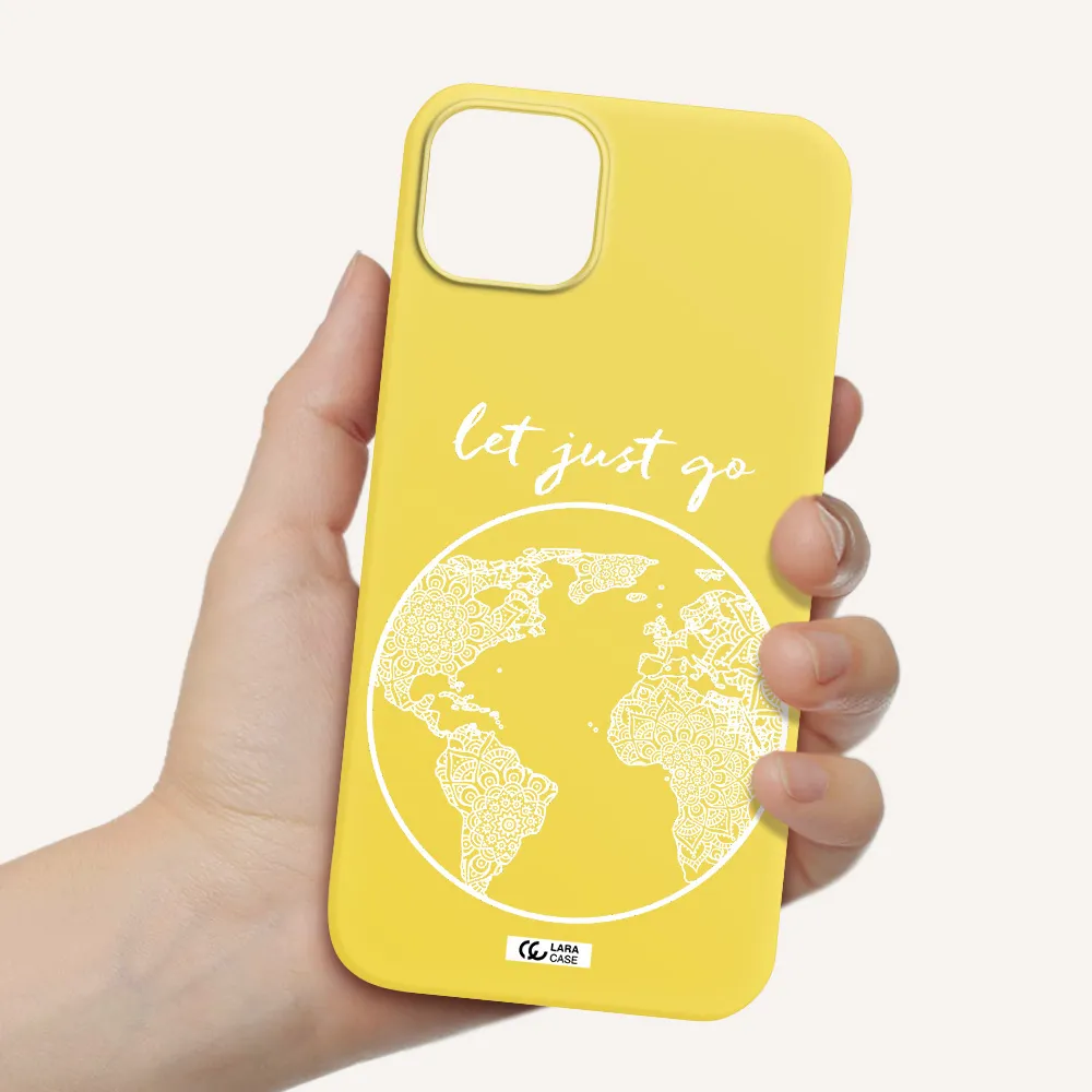 a white background with a circle Apple iPhone 14 plus Silicone canary yellow Case