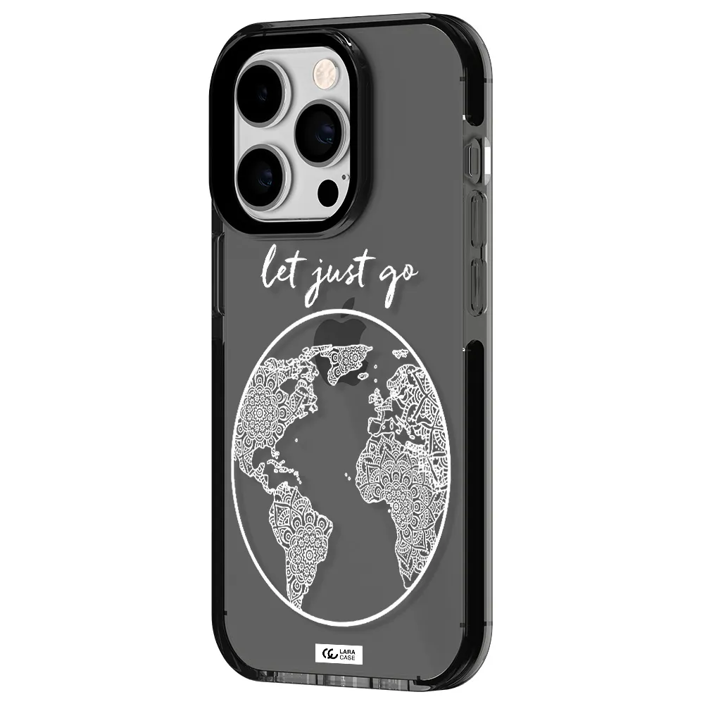 a white background with a circle Apple iPhone 14 pro impact Smoke Black Case