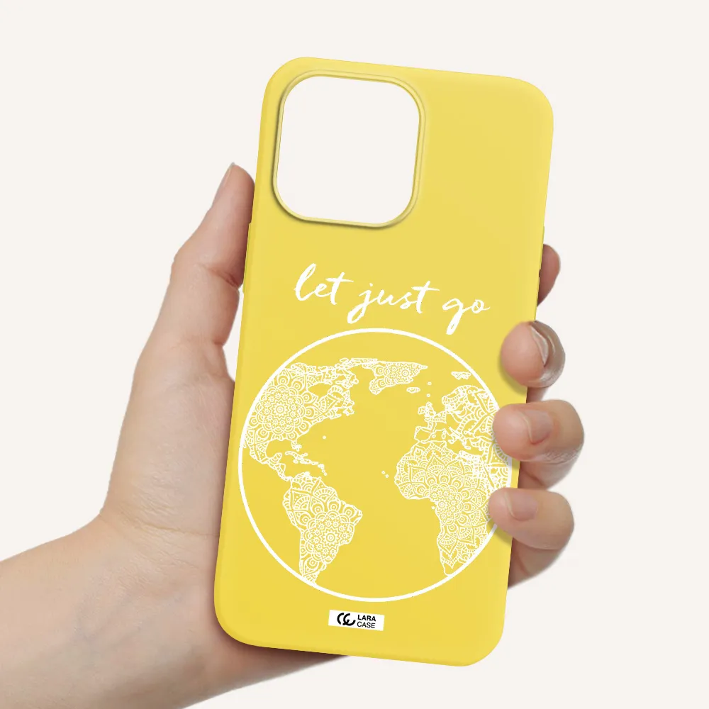 a white background with a circle Apple iPhone 14 pro Silicone canary yellow Case