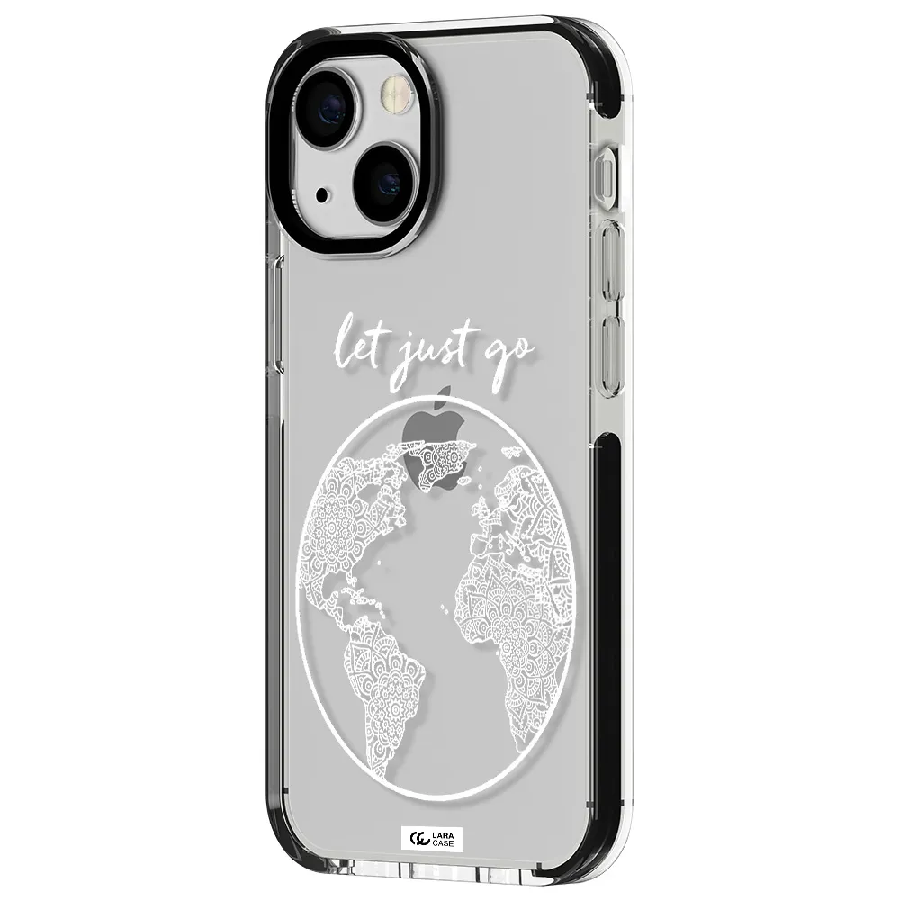 a white background with a circle Apple iPhone 15 impact black border Case