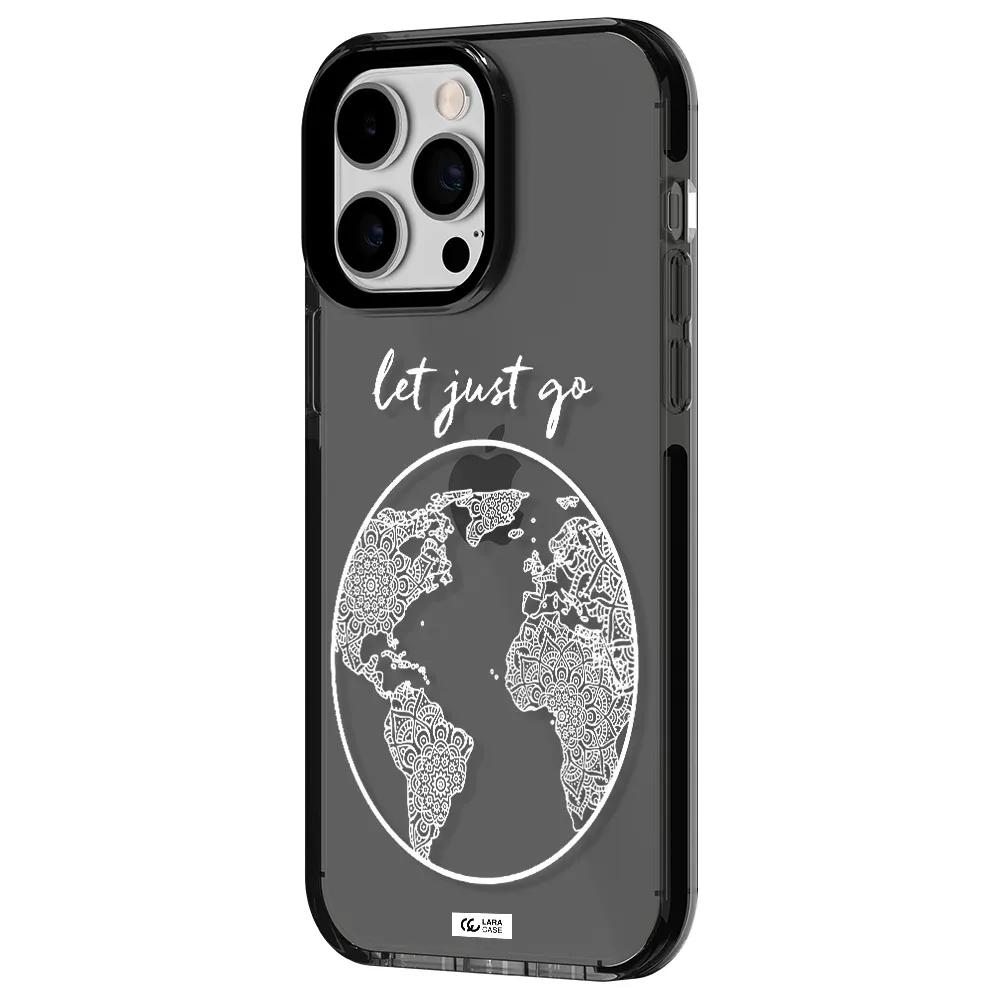 a white background with a circle Apple iPhone 15 Pro Max impact Smoke Black Case