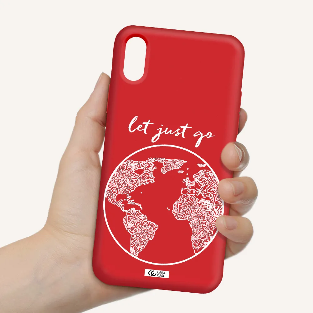 a white background with a circle Apple iPhone XS Silicone Imperial Red Case