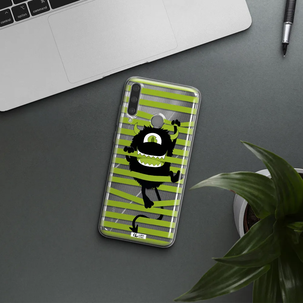 a white background with a circle Huawei Y6P Clear TPU Case