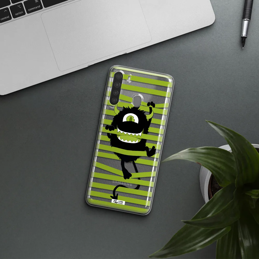 a white background with a circle Samsung A21 Clear TPU Case