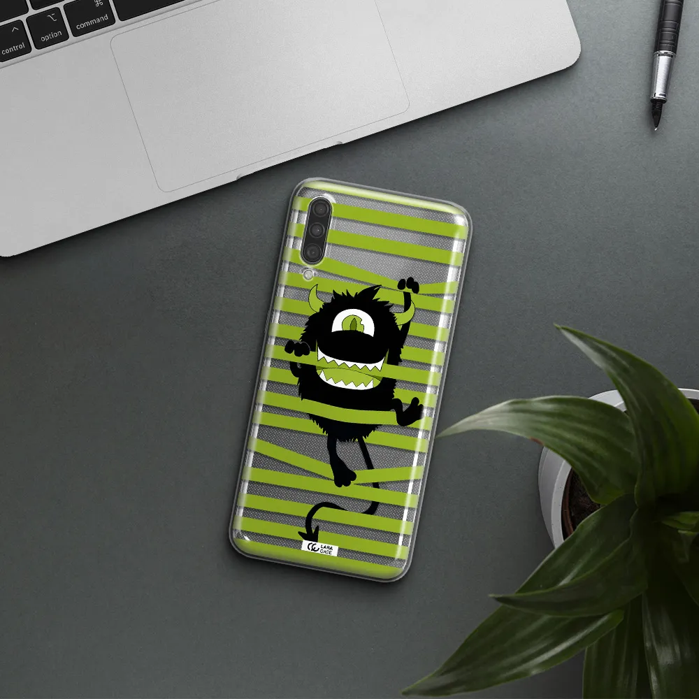 a white background with a circle Samsung A30S Clear TPU Case