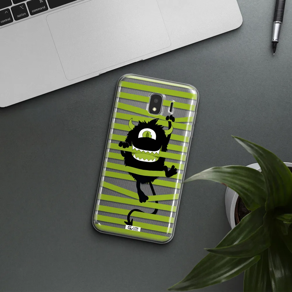 a white background with a circle Samsung J4 Clear TPU Case