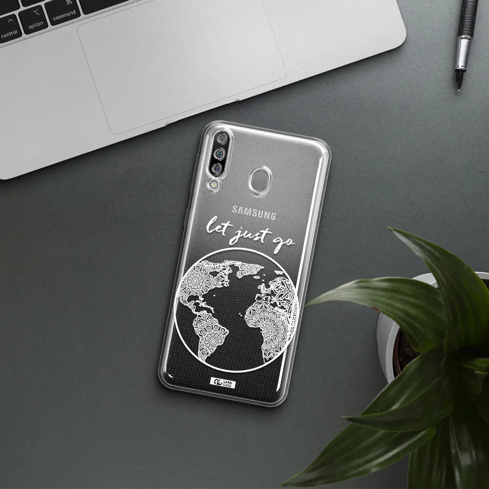 a white background with a circle Samsung M30 Clear TPU Case