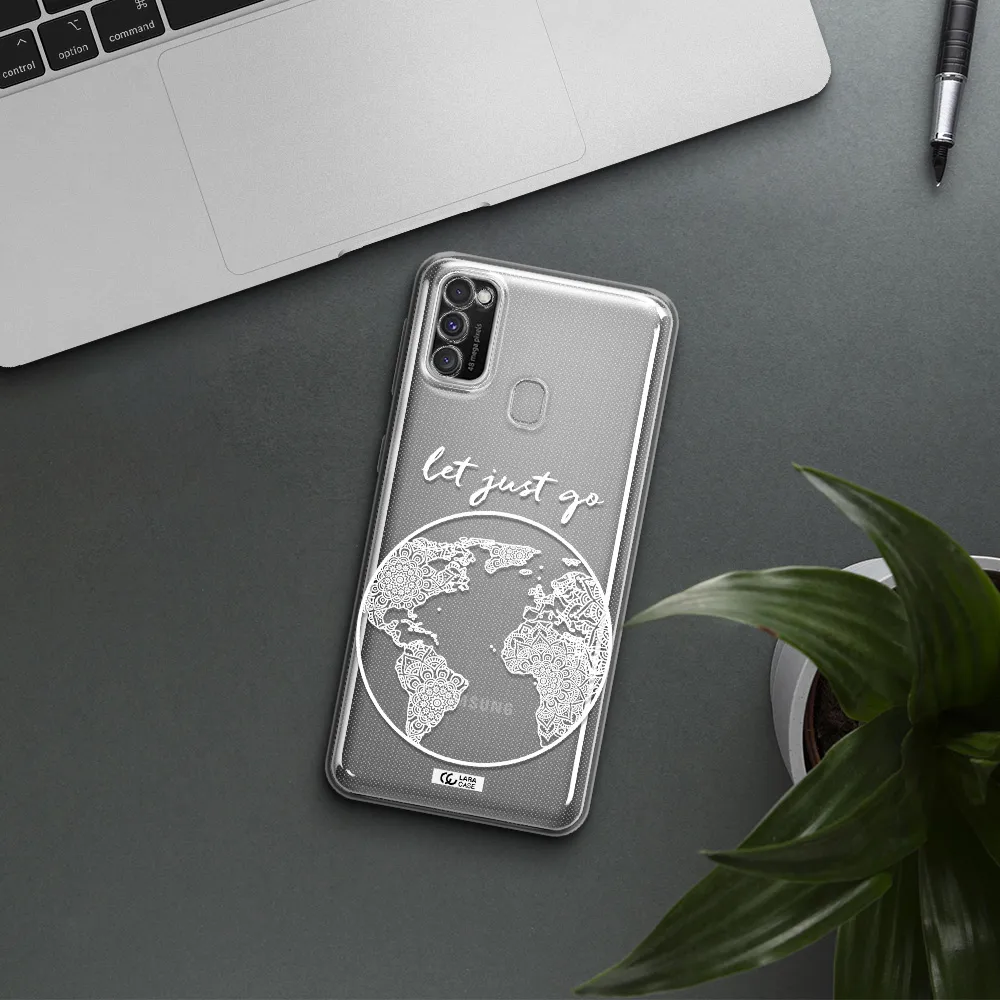 a white background with a circle Samsung M30S Clear TPU Case