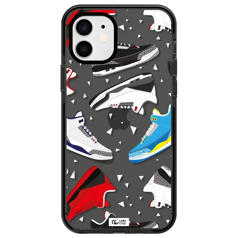 a pattern of different colored shoes Apple iPhone 11 impact Smoke Black Case