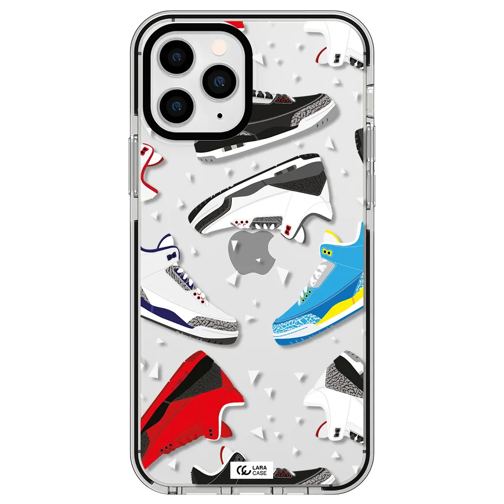 a pattern of different colored shoes Apple iPhone 11 pro impact black border Case