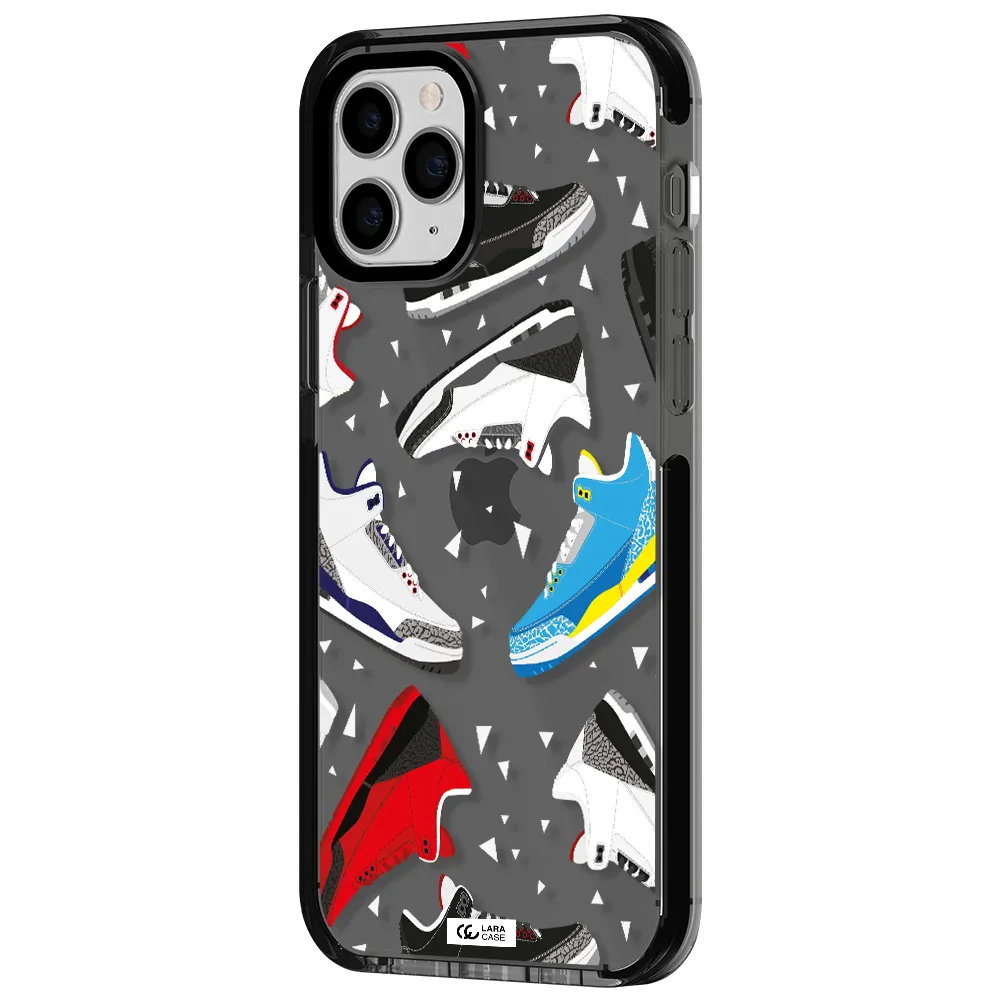 a pattern of different colored shoes Apple iPhone 11 pro max impact Smoke Black Case