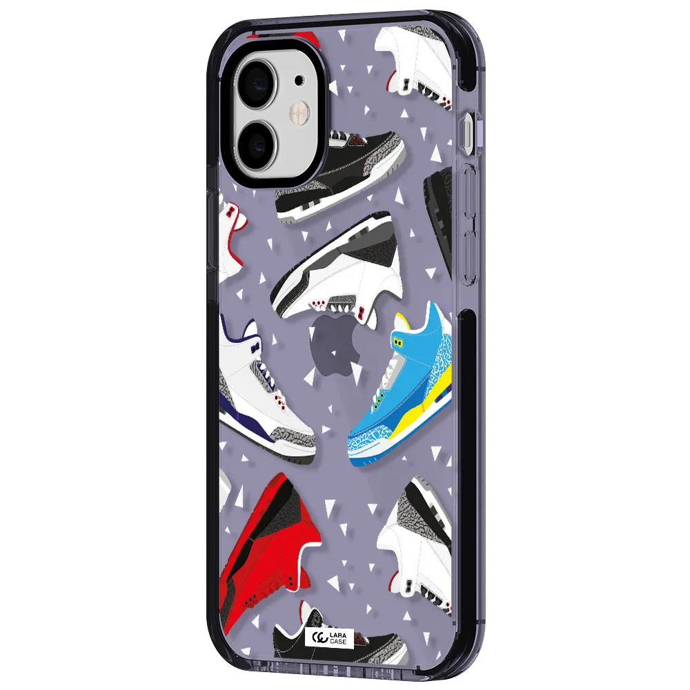 a pattern of different colored shoes Apple iPhone 12 impact Lilac Case