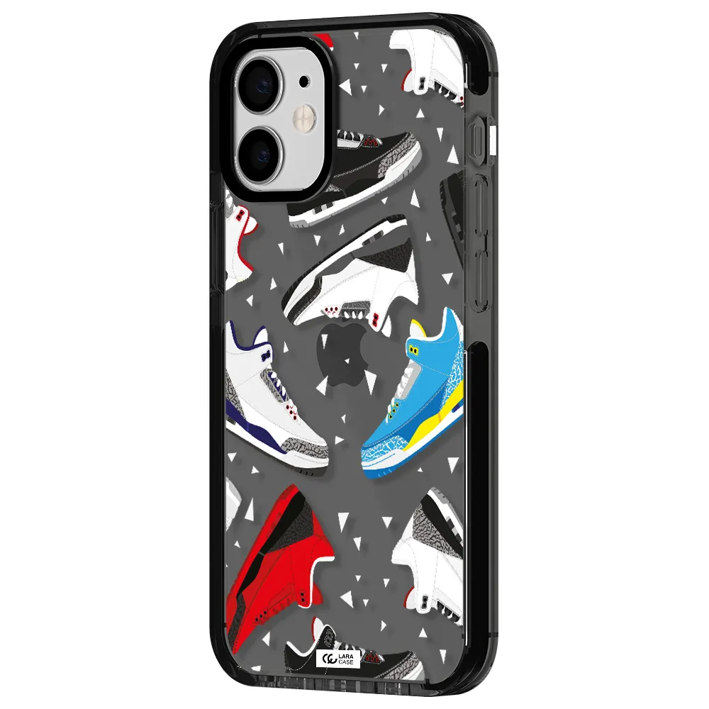 a pattern of different colored shoes Apple iPhone 12 mini impact Smoke Black Case