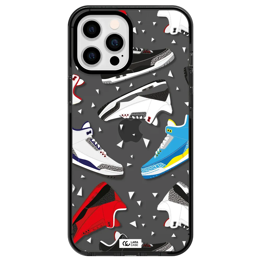 a pattern of different colored shoes Apple iPhone 12 pro max impact Smoke Black Case