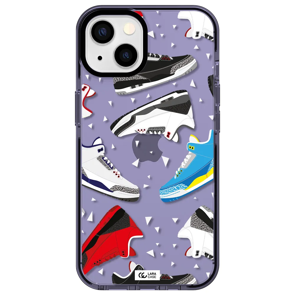 a pattern of different colored shoes Apple iPhone 13 impact Lilac Case