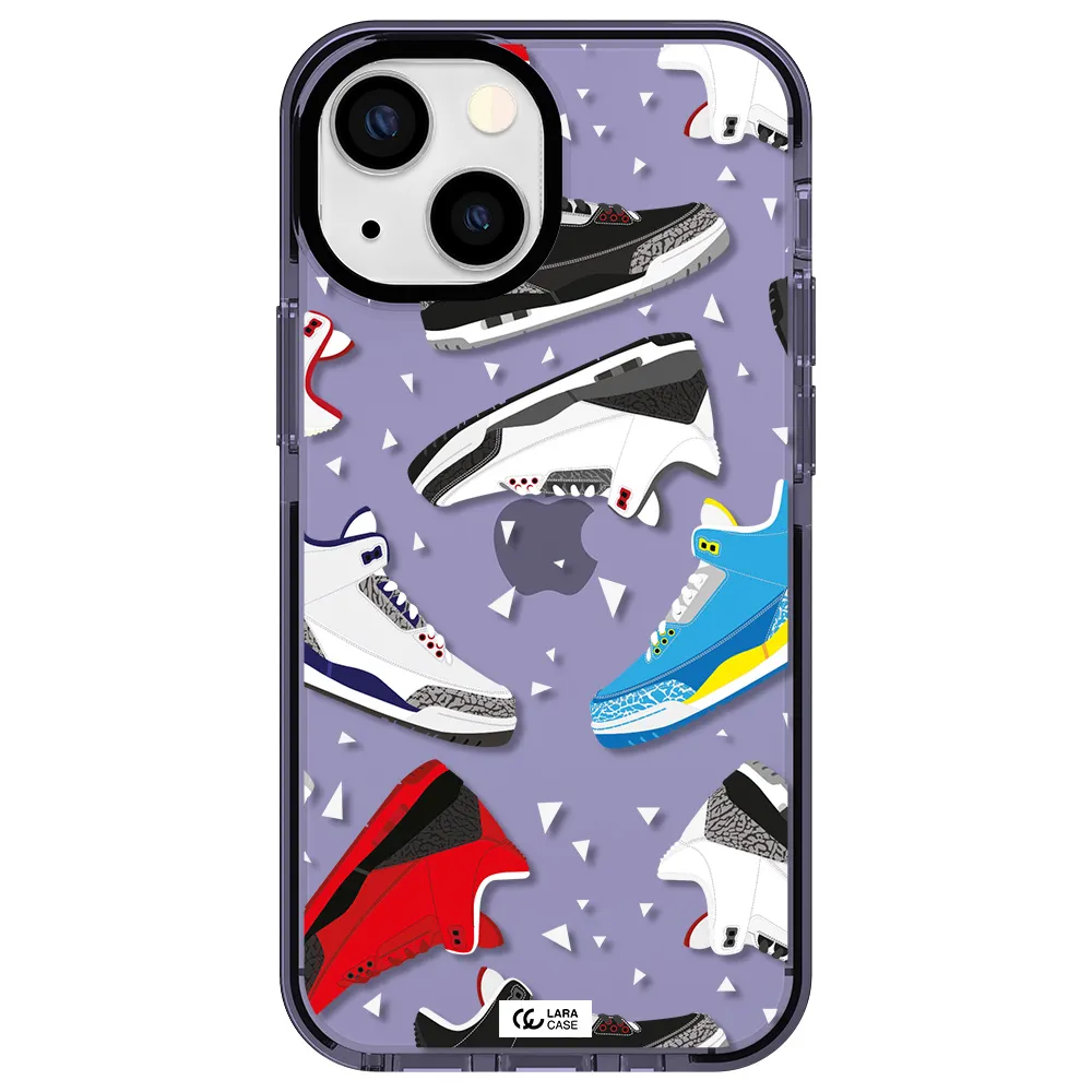 a pattern of different colored shoes Apple iPhone 13 mini impact Lilac Case