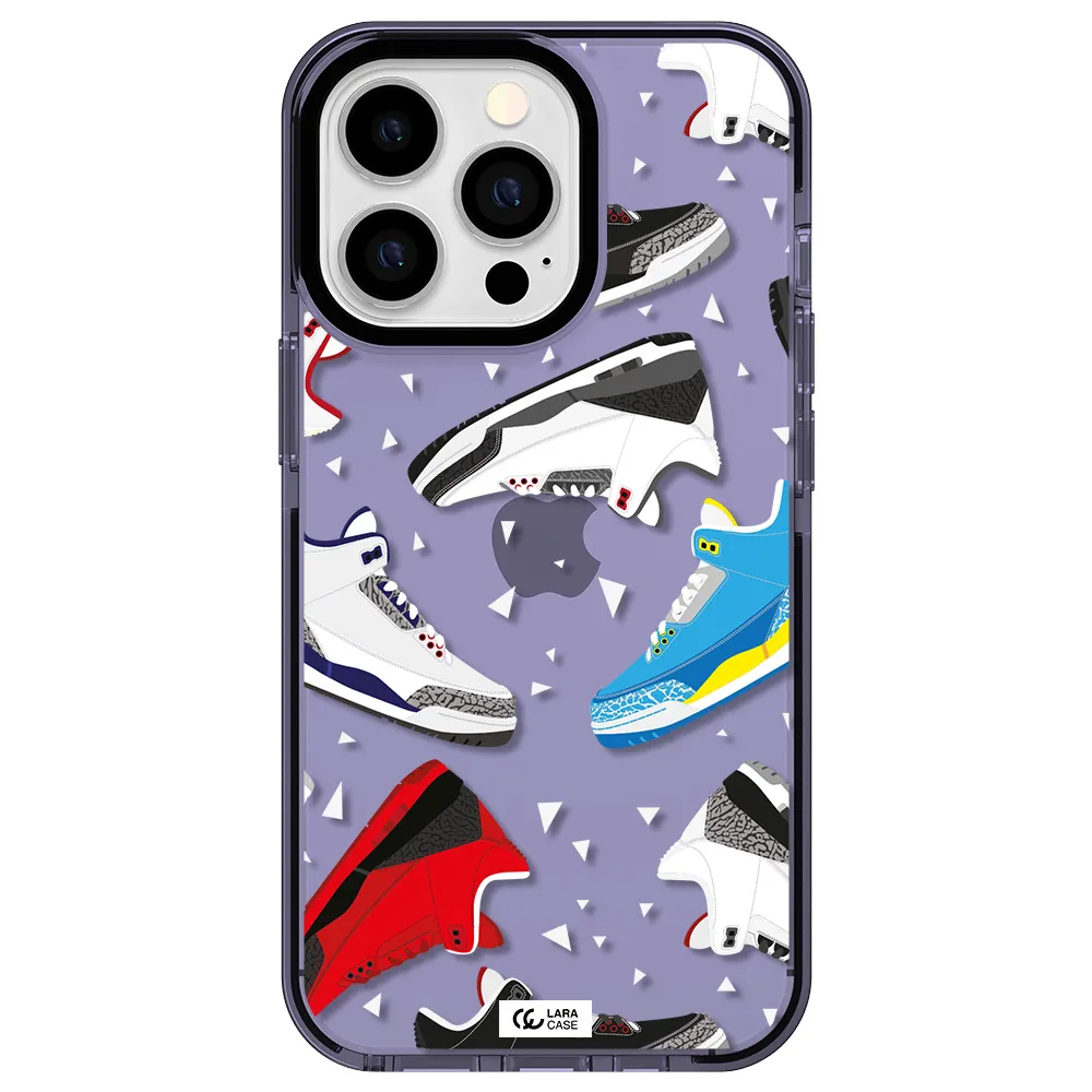 a pattern of different colored shoes Apple iPhone 13 Pro impact Lilac Case