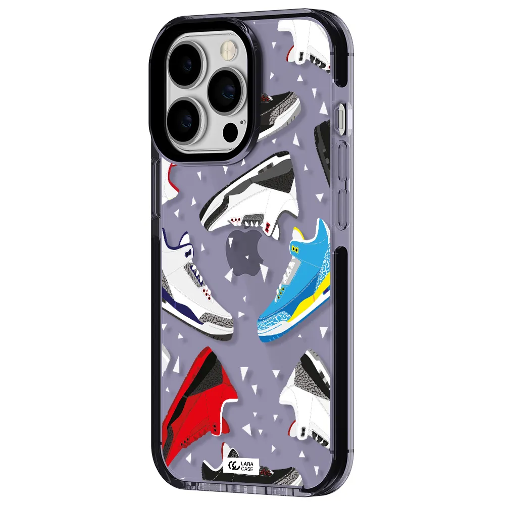 a pattern of different colored shoes Apple iPhone 13 Pro impact Lilac Case