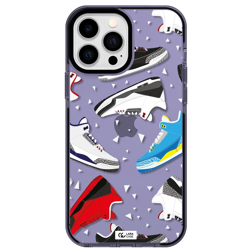 a pattern of different colored shoes Apple iPhone 13 Pro Max impact Lilac Case