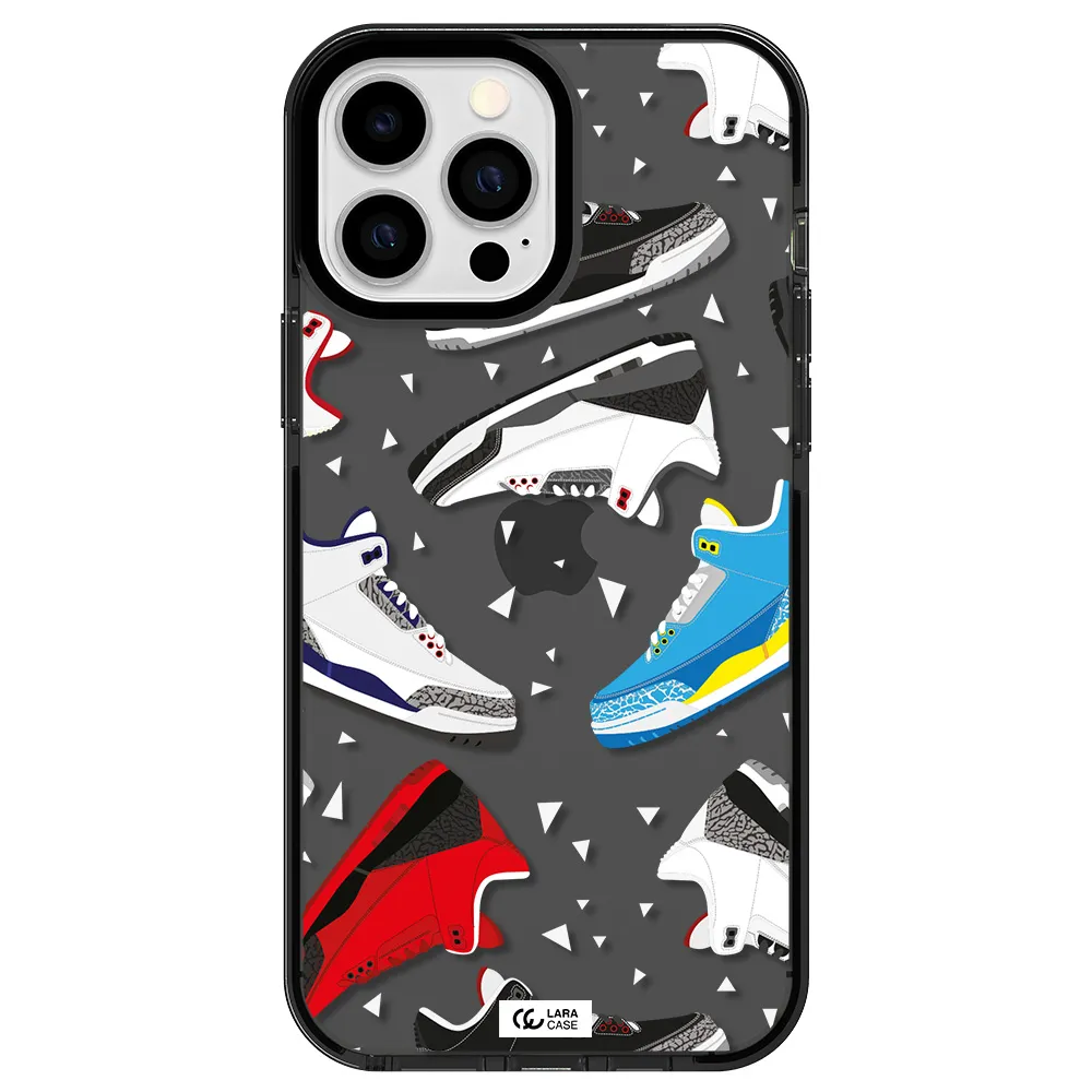 a pattern of different colored shoes Apple iPhone 13 Pro Max impact Smoke Black Case