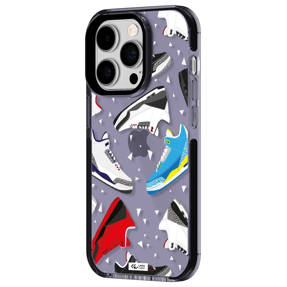 a pattern of different colored shoes Apple iPhone 14 pro impact Lilac Case