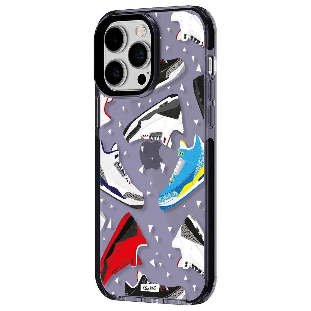 a pattern of different colored shoes Apple iPhone 14 pro max impact Lilac Case