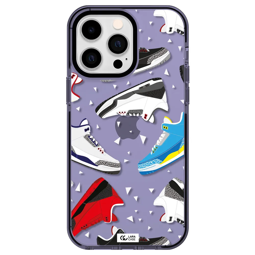 a pattern of different colored shoes Apple iPhone 15 Pro impact Lilac Case