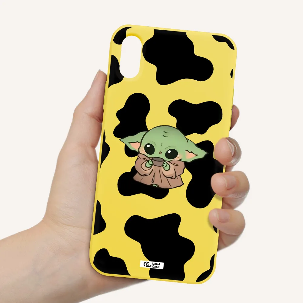 a pattern of different colored shoes Apple iPhone XS Silicone canary yellow Case