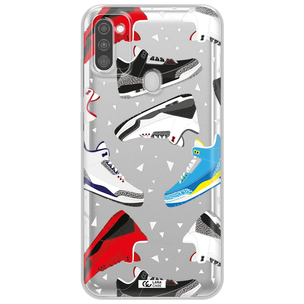 a pattern of different colored shoes Samsung M11 Clear TPU Case