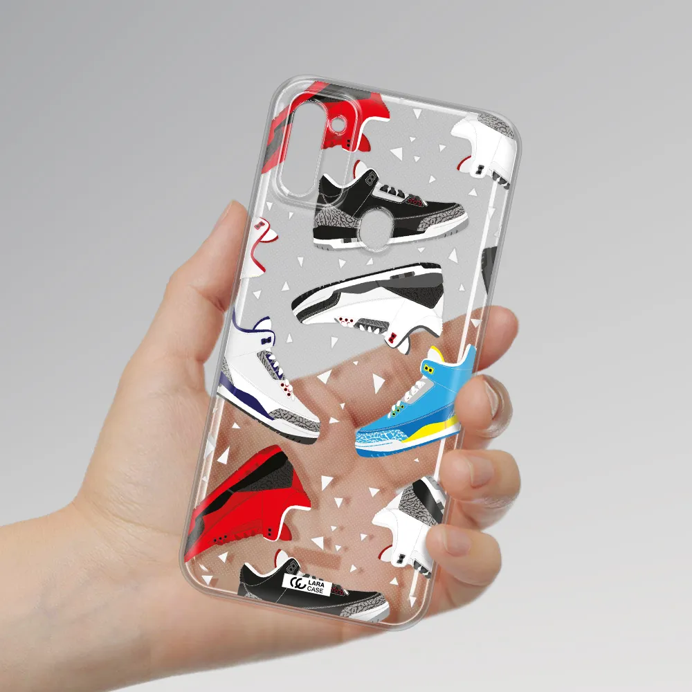 a pattern of different colored shoes Samsung M11 Clear TPU Case