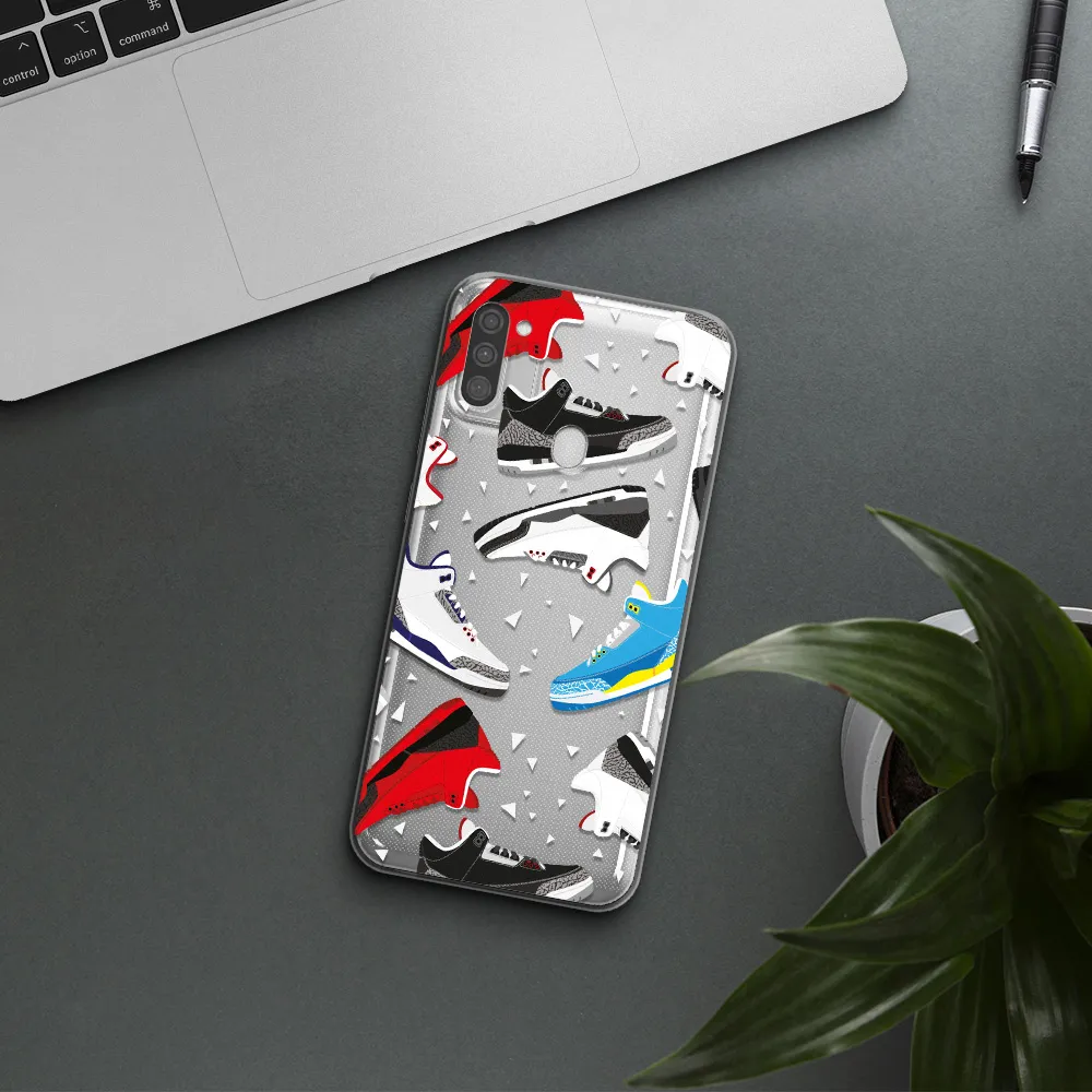 a pattern of different colored shoes Samsung M11 Clear TPU Case
